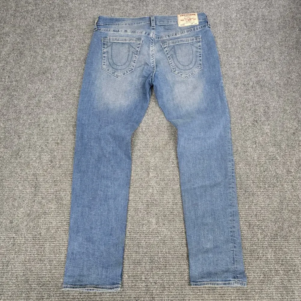 True Religion Rocco Relaxed Skinny Jeans Mens 36x33 Light Wash Stretch Denim